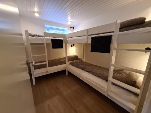 TvøroyriSummarhús29的客房设有两张双层床和一扇窗户。