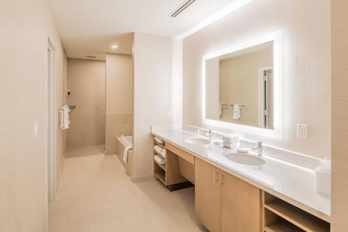沃思堡SpringHill Suites by Marriott Fort Worth Historic Stockyards的白色的浴室设有水槽和镜子