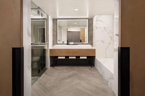 圣克拉拉圣克拉拉万豪酒店 的一间带水槽和大镜子的浴室