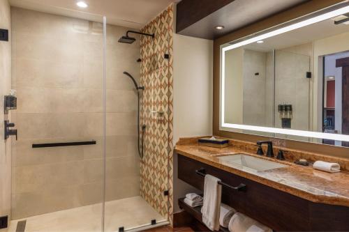 圣何塞Costa Rica Marriott Hotel Hacienda Belen的一间带水槽和淋浴的浴室
