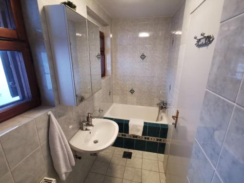 克拉尼斯卡戈拉Cosy Forest的浴室配有盥洗盆和浴缸。