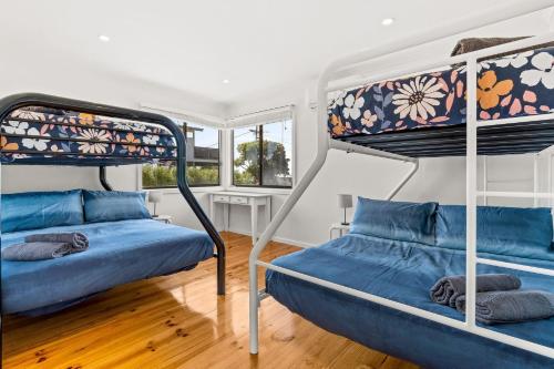 VentnorSea to Sunset View的一间卧室设有两张双层床和一扇窗户。