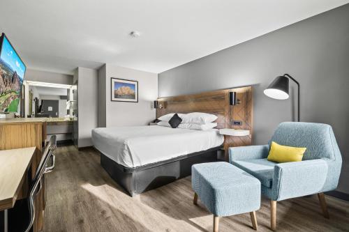本德德斯特特河红山套房酒店 - 本德的配有一张床和一把椅子的酒店客房