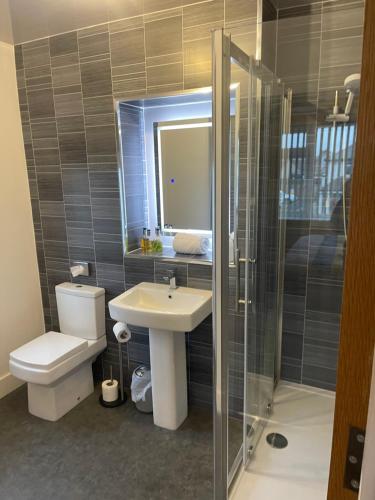 锡豪西斯Horncliffe room only accommodation的浴室配有卫生间、盥洗盆和淋浴。
