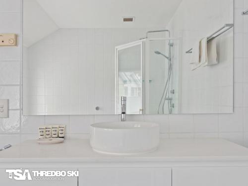 斯瑞德伯Wintergreen 5的白色的浴室设有水槽和镜子