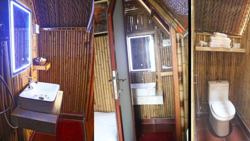 槟知Coco Island Cồn Phụng的一间带卫生间和水槽的小浴室