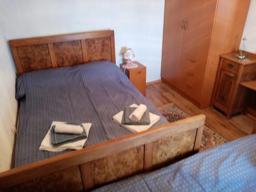 DragozetićiCAPITANO di CHERSO VIP holidays, gourmet & sail experience的一间卧室配有一张床,上面有两条毛巾