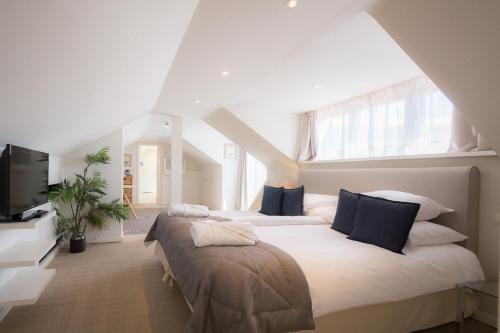 克诺克－海斯特卢加诺酒店的一间卧室配有两张床和一台平面电视