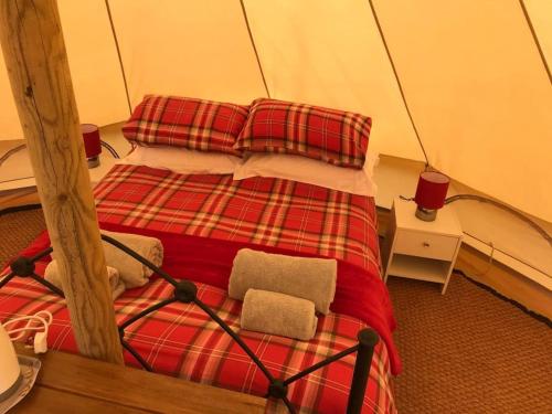 特鲁罗Cox Hill Glamping Benson的帐篷内一间卧室,配有一张床