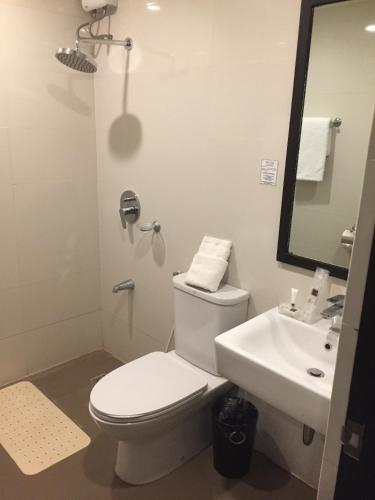 OtonTOP STAR HOTEL OTON的浴室配有白色卫生间和盥洗盆。