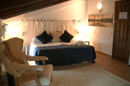 马拉加Casa KiSi Cottage, Rural Boutique Bed & Breakfast的一间卧室,卧室内配有一张床和一把椅子