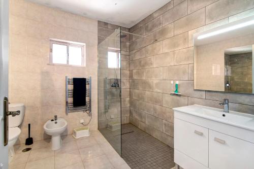 圣巴托洛梅乌迪梅西尼什Casa Arcadia T3的浴室配有卫生间、盥洗盆和淋浴。