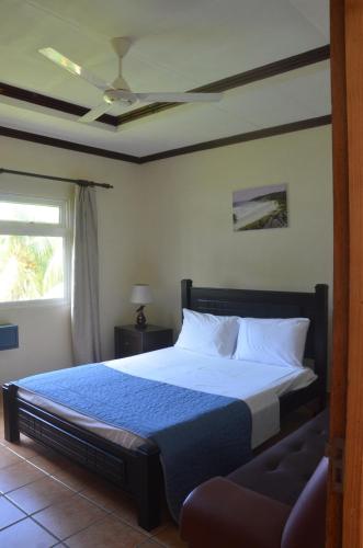 普拉兰大安塞区巴特弗莱别墅酒店的一间卧室配有一张床和吊扇
