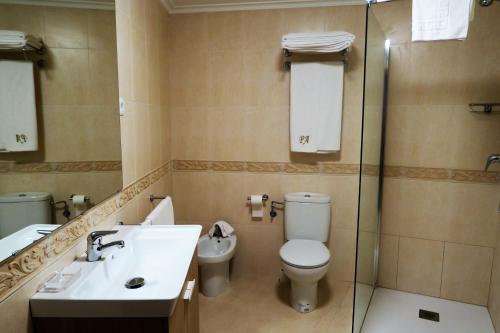 仕格莱Apartamento Calle San Isidro 1ºA的浴室配有卫生间、盥洗盆和淋浴。