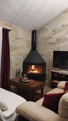 康塞普西翁新镇Casa rural La Pradera的客厅设有壁炉和电视。