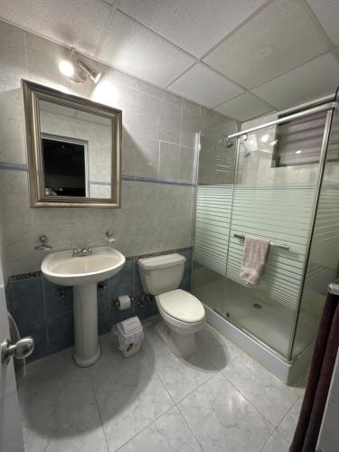 圣地亚哥洛斯卡巴Don Fernando的浴室配有卫生间、盥洗盆和淋浴。