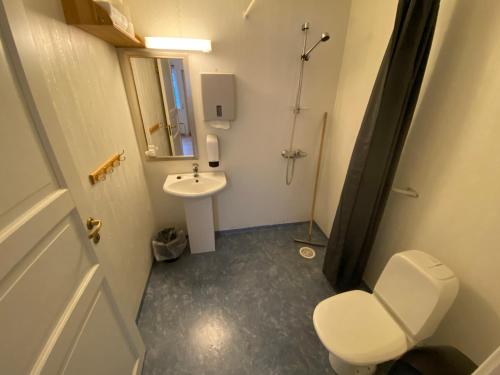 BergNorthern Light Hotell/Camp Steinfjord的一间带卫生间和水槽的小浴室