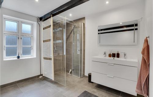 AsnæsStunning Home In Asns With Kitchen的一间带玻璃淋浴和水槽的浴室