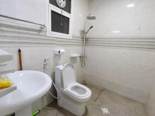 阿吉曼Studio的白色的浴室设有卫生间和水槽。