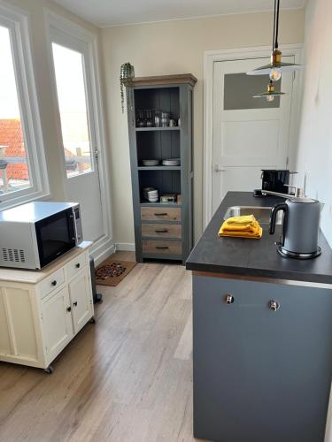 济里克泽De Molen的厨房配有台面和微波炉
