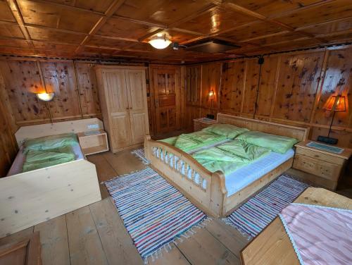 卡普尔Ferienhaus Fatlar的卧室享有高空美景,配有两张床