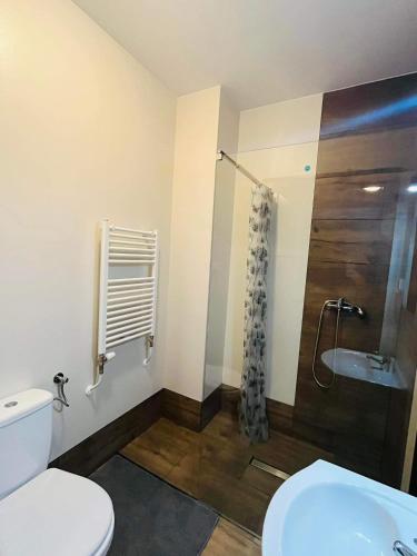 亚赫兰卡Pensjonat Jachranka的浴室配有白色卫生间和淋浴。