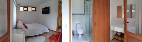 佩尼多Bendito Recanto的两幅图片,一幅是带淋浴的浴室和一间卧室