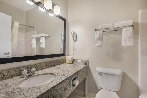 乔利埃特北乔利埃特康福特茵酒店 的一间带卫生间、水槽和镜子的浴室