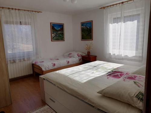 博维茨Apartment Vida的一间卧室设有两张床和两个窗户。