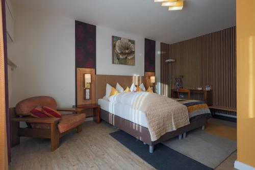 纽伦堡弗兰肯城大酒店 的配有一张床和一把椅子的酒店客房