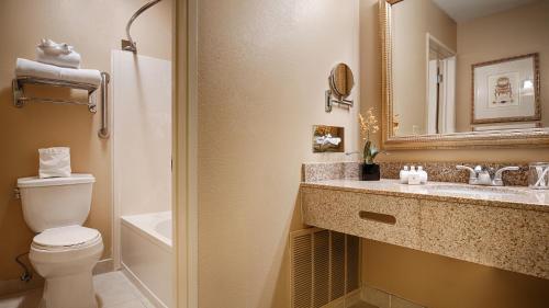 贝尼西亚最佳西方传统酒店 - 贝尼西亚的一间带卫生间、水槽和镜子的浴室
