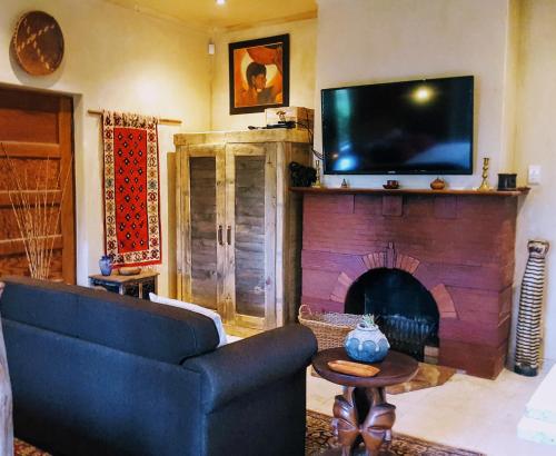 PenhillFrieden-Hof Guest Accommodation的客厅配有沙发和壁炉及电视