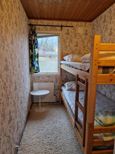 UndenäsUtsikt mot viken的小房间设有两张双层床和窗户