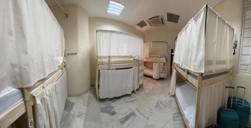 塞维利亚San Isidoro Hostel Sevilla的带两张双层床和一间浴室的客房