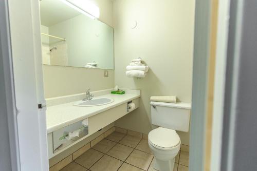 基洛纳加拿大基洛纳最佳价值旅馆的一间带卫生间、水槽和镜子的浴室