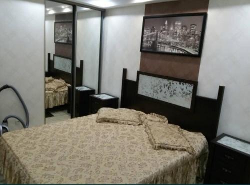 尼古拉耶夫Апартаменты Анжелика на Богоявленском проспекте的一间卧室配有一张床和镜子