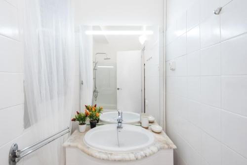 巴塞罗那LB Nice Apartment Sagrada Familia的白色的浴室设有水槽和镜子