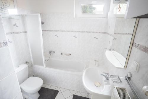 布拉格布拉格古典之家6号度假屋的白色的浴室设有水槽和卫生间。