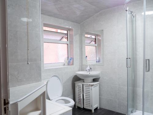 伯明翰Convenient 3BR close to QE Hospital & University of Birmingham的浴室配有卫生间、盥洗盆和淋浴。