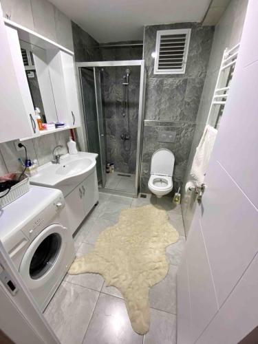 伊斯坦布尔Private Room in Istanbul #36的浴室配有卫生间水槽和淋浴。