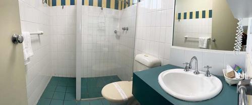 麦夸里港水景公寓的一间带水槽、卫生间和淋浴的浴室