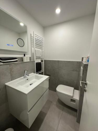 斯图加特S-AP Daily Room Stuttgart的浴室配有白色水槽和卫生间。