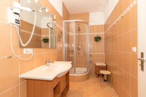 奥斯赛拜-屈隆斯博恩Duenenschloss-Haus-1-Wohnung-12-487的一间带水槽和淋浴的浴室
