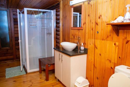 索德瓦纳湾Sodwana Bay Lodge House 34的浴室配有卫生间、盥洗盆和淋浴。