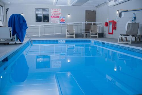 麦迪逊AmericInn by Wyndham Madison WI的室内的蓝色海水游泳池