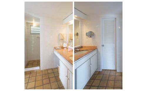 Saint BarthelemyAlize D'Eden的浴室的两张照片,配有水槽和镜子