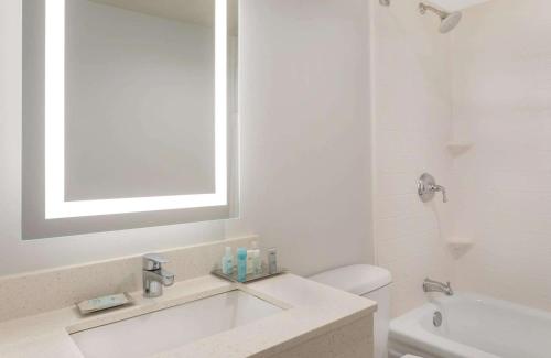 新奥尔良新奥尔良东温德姆花园酒店的白色的浴室设有水槽和镜子