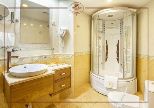 乌兰巴托王室酒店的一间带水槽、淋浴和卫生间的浴室