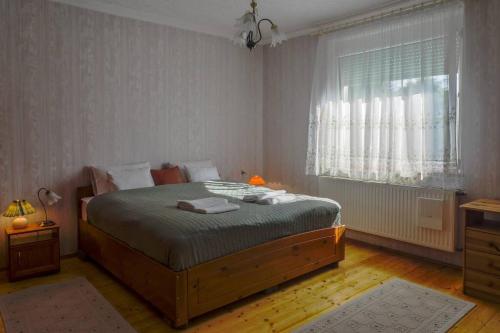 TiszaugKis Tisza fishing guest house的一间卧室设有一张床和一个窗口