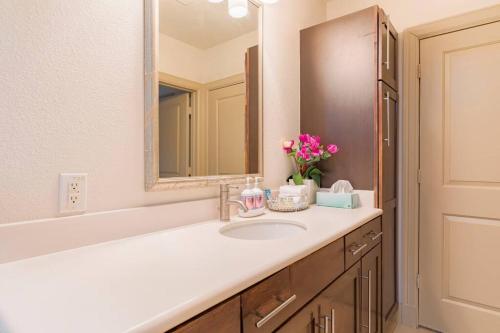 休斯顿Home felt apartment- Med Center/NRG的一间带水槽和镜子的浴室